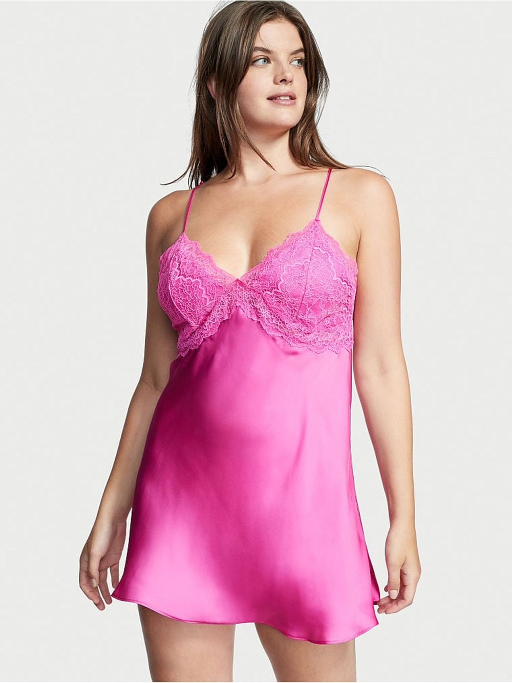 Victoria Secret Summer Pink Lace Plunge Open Back Slip Dress XXL New